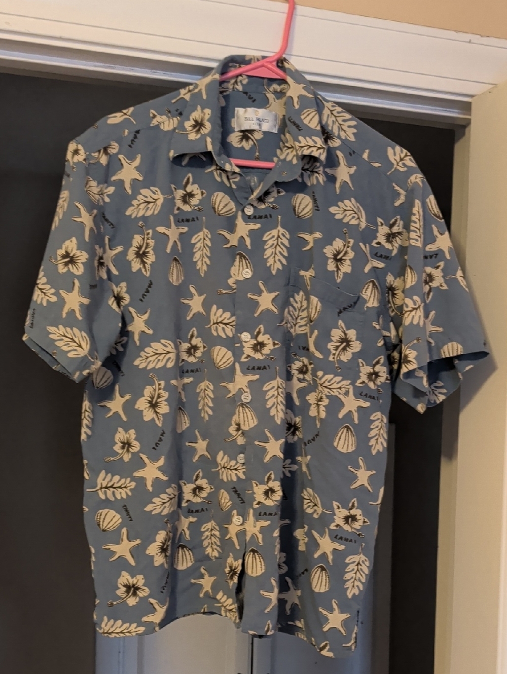 bill blass Blue Short-Sleeve Tropical Button-Down Shirt